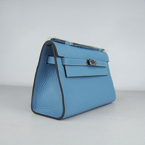 AAA Hermes Kelly 22 CM France Leather Handbag Light Blue H008 On Sale - Click Image to Close